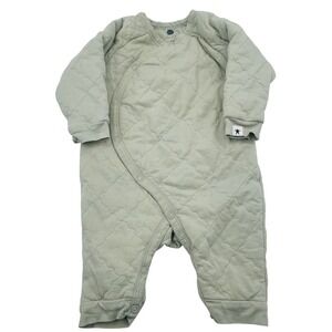 EUC Cozy Quilted Baby Romper Sleeper Sage Neutral 3-6M Snap Front Organic Cotton